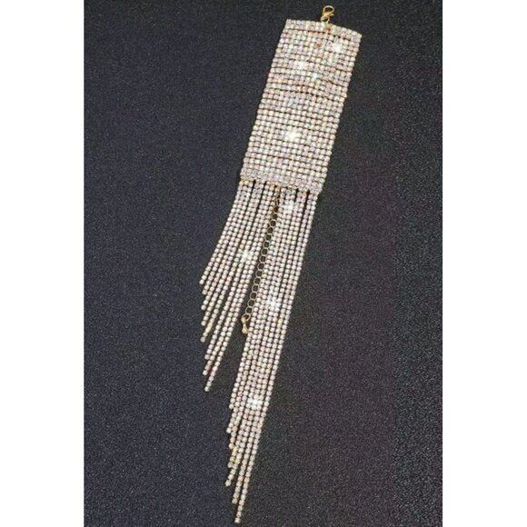 Glam Silver Crystal Tassel Bracelet – 11" Statement Fringe Cuff for Women - Picture 2 of 3